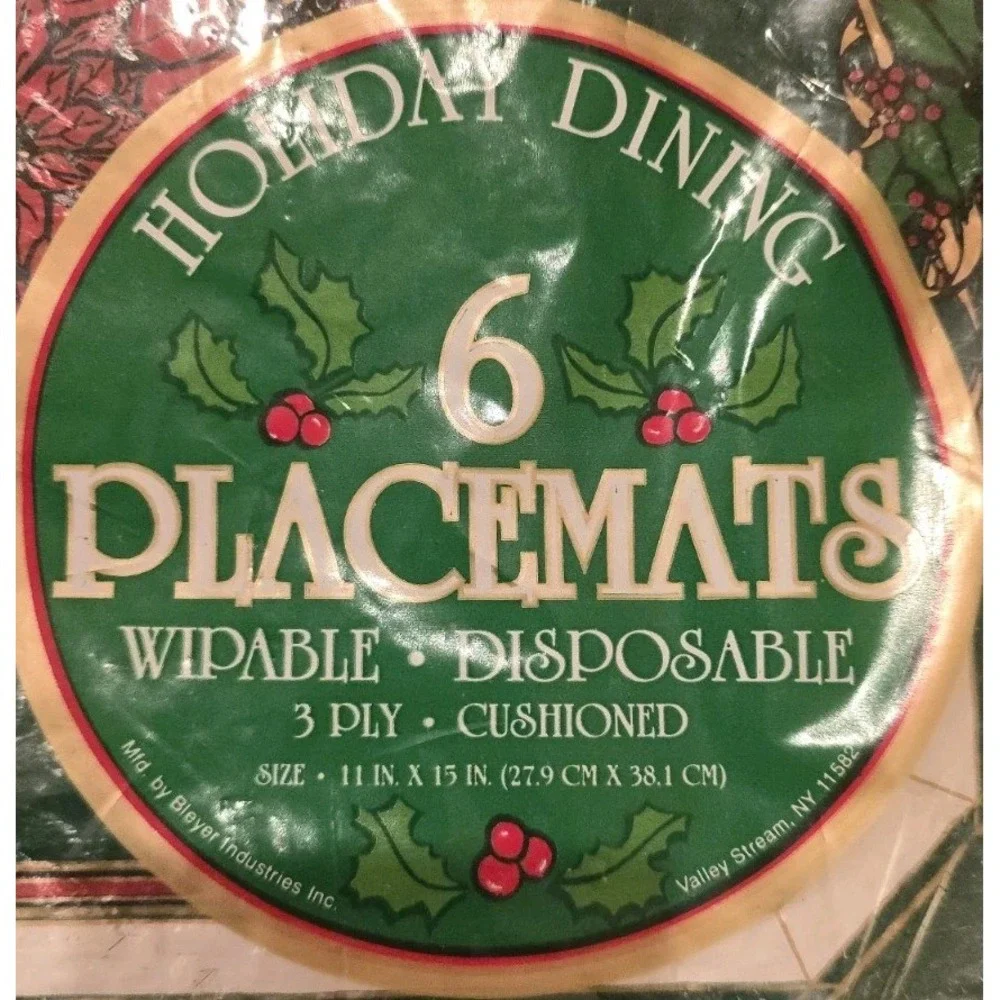 Rare New VTG Penny Penguins Dining Placemats Set 6‎ Christmas Poinsettia & Holly